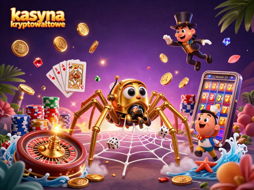 Engage with kasyna kryptowalutowe amidst a vibrant casino scene filled with golden coins and dynamic games.
