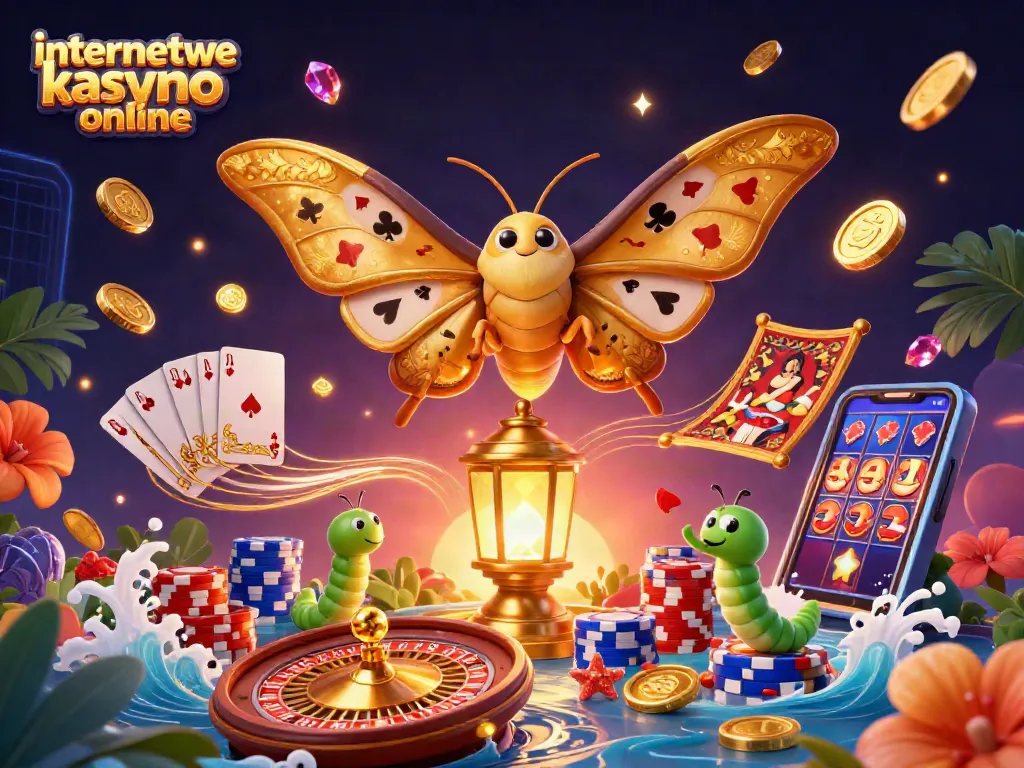 Experience the thrill of gambling at an internetowe kasyno online with vibrant casino imagery and golden treasures.