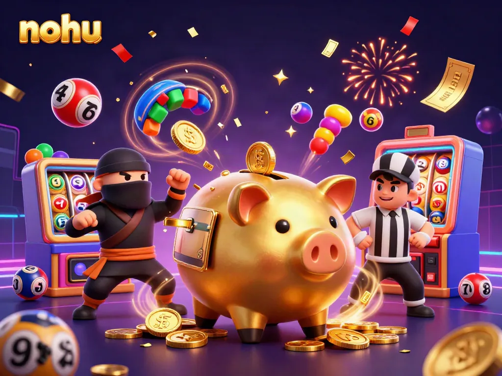Experience thrilling nohu jackpots with this vibrant 3D casino scene featuring dynamic slot elements.