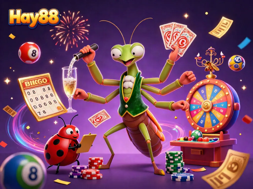 Experience the excitement of Hay88 with a vibrant casino scene full of action, colors, and animated elements.