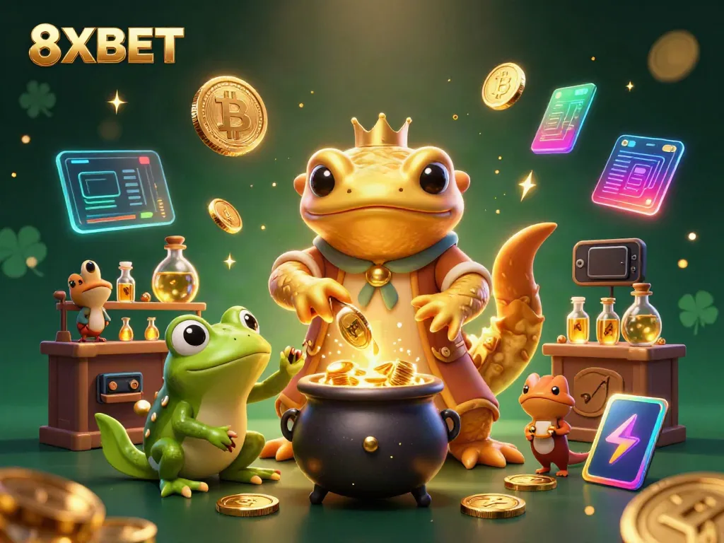 Engage in thrilling golden alchemy with 8XBET's vibrant online gaming experience amidst crypto elements