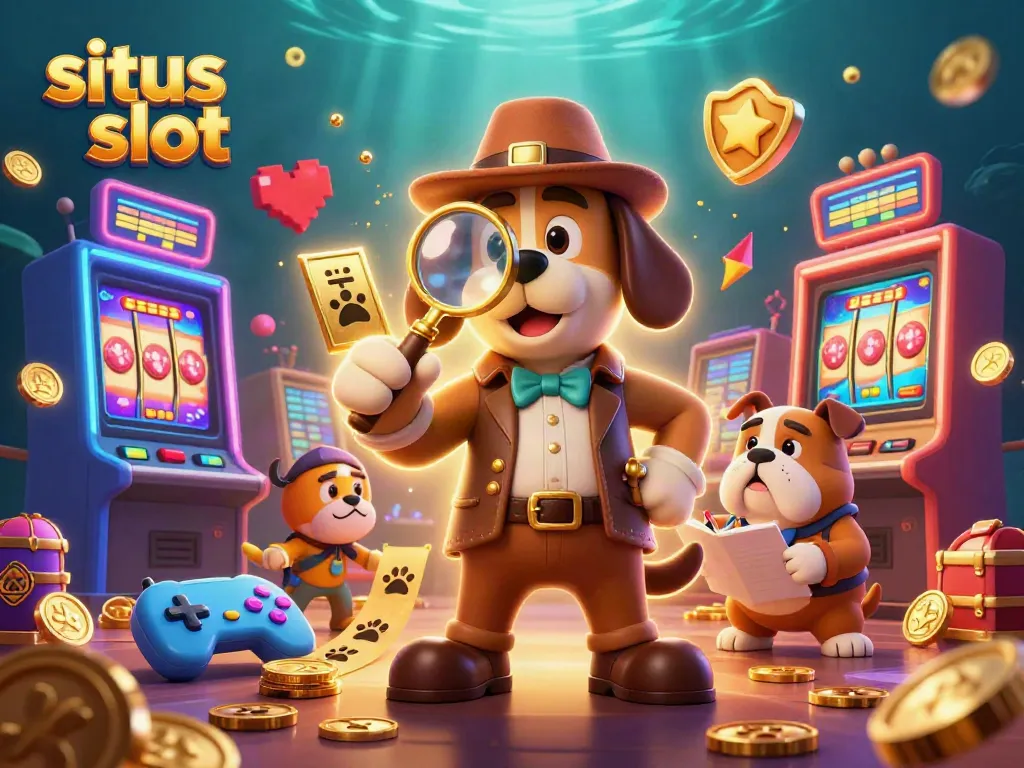 Investigate and win with situs slot in this enhanced 3D casino-themed illustration.