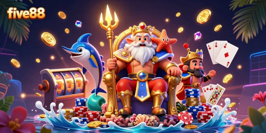 Experience excitement with five88's colorful slot reels and vibrant casino motifs!