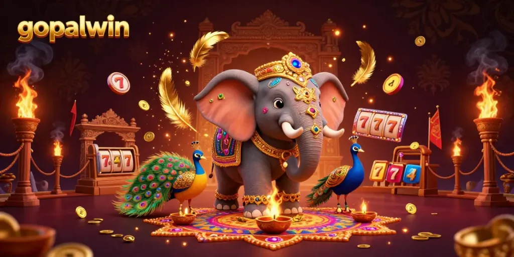 Experience the excitement of gopalwin with vibrant visuals of a Diwali elephant and gaming elements.