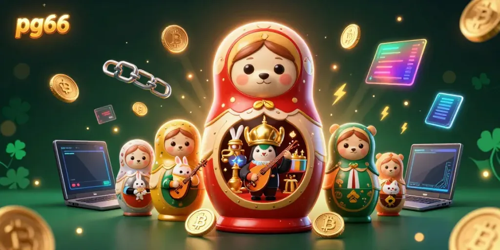 Engage with pg66's vibrant casino atmosphere featuring 3D cartoon bears, crypto coins, and festive visuals.