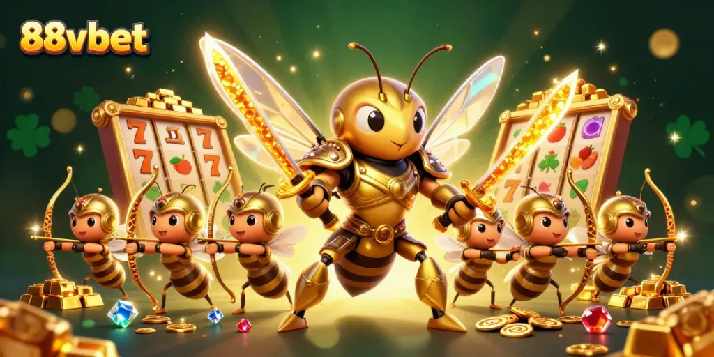 Experience thrilling wins at 88vbet with an energetic slot scene featuring a golden hornet.