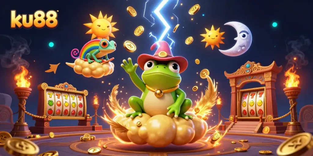 ku88 offers a dynamic casino experience with golden coins and immersive gaming elements.