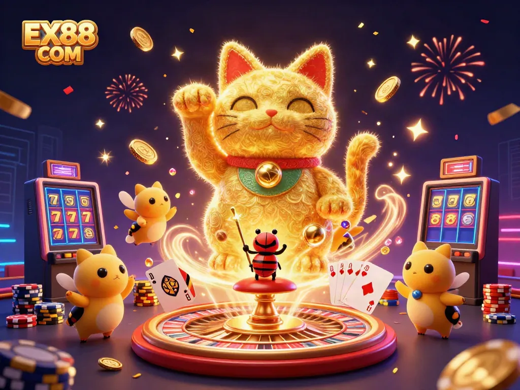 Experience the thrilling charm of EX88 COM with vibrant casino elements and animations.