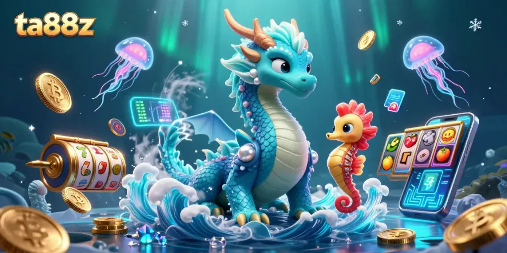 Engage with ta88z through a vibrant underwater casino scene featuring immersive slot elements