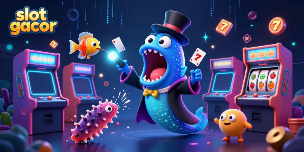 Gulper eel beraksi dengan trik kartu di kasino virtual "slot gacor" yang penuh warna.