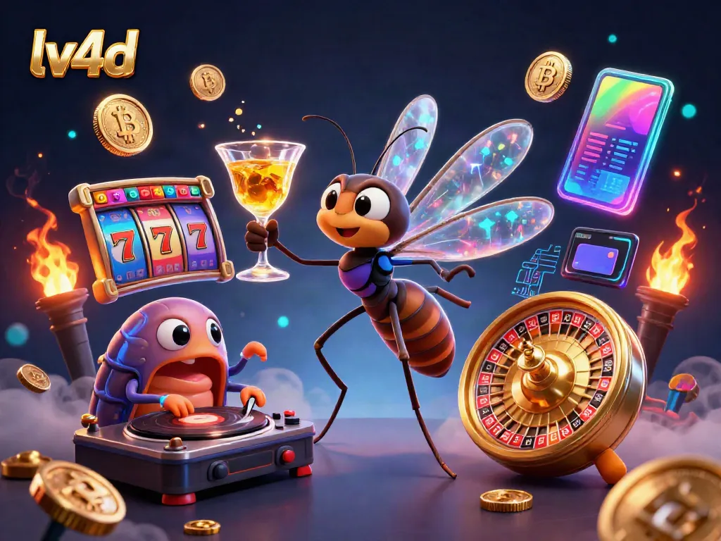 Experience gaming excitement with lv4d's casino-themed 3D illustration featuring vibrant slot elements.
