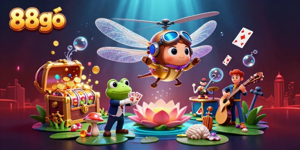 Experience exciting games at 88go with a lively casino scene featuring dynamic characters and vibrant elements.
