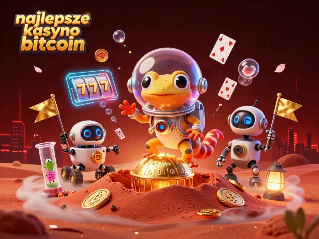 Engage in thrilling games at the najlepsze kasyno bitcoin with vibrant characters and casino elements in a dynamic 3D scene.
