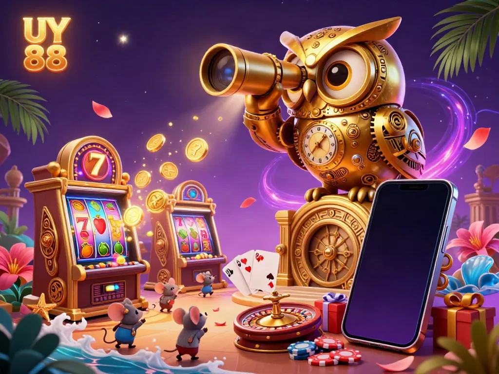 Experience thrilling gameplay with UY 88 in an enchanting casino scene, featuring iconic slot elements.