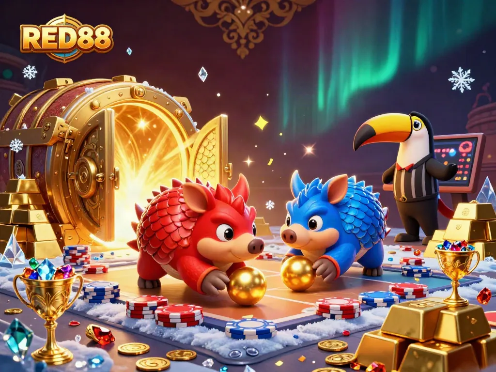 Witness RED88's rival pangolins in an exciting casino scene, bowling through poker chips.