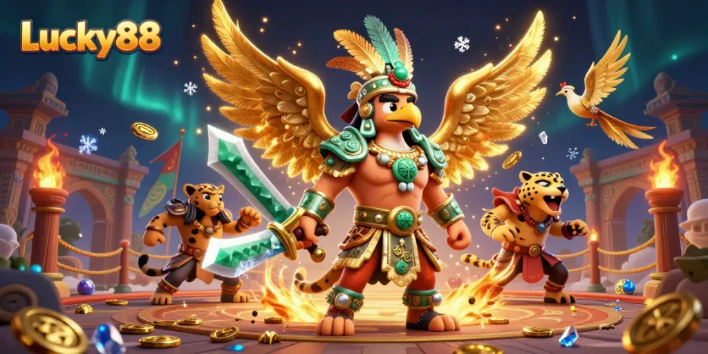 Experience the excitement of Lucky88 with engaging characters and vibrant casino elements.