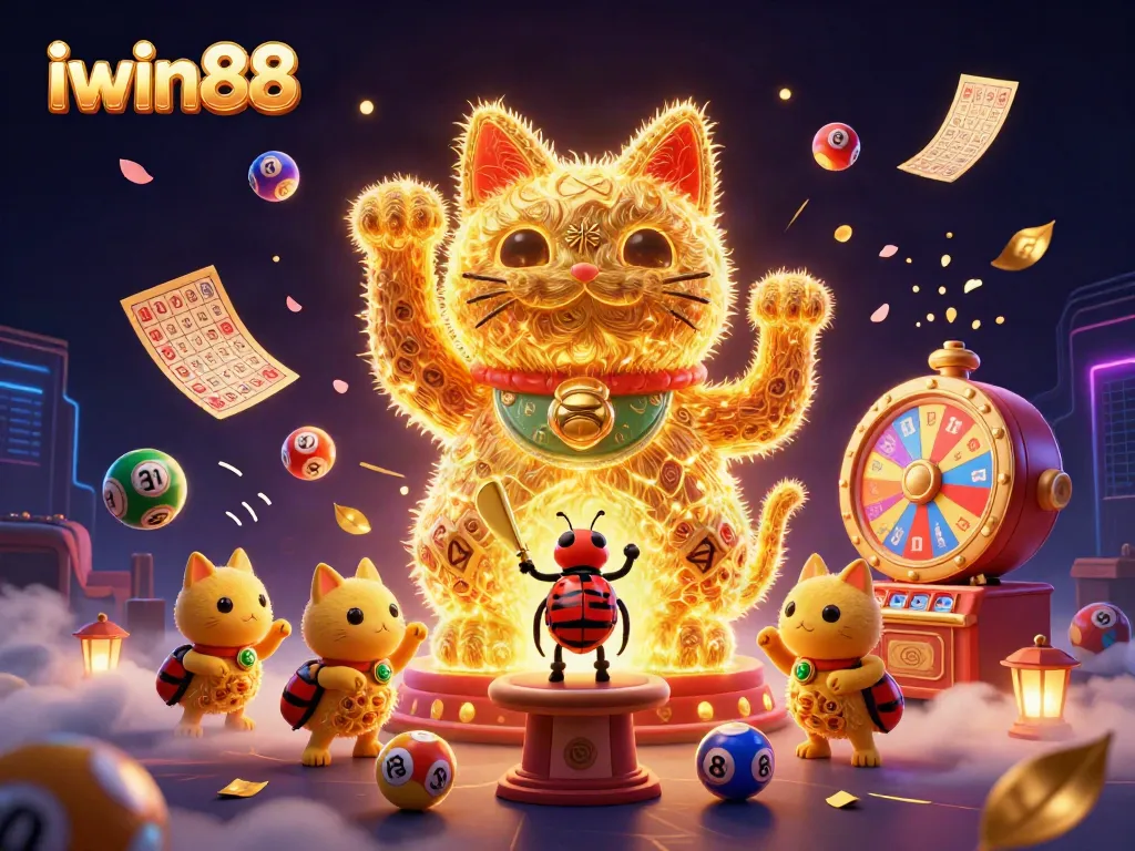 Experience the excitement of iwin88 with a vibrant casino-themed illustration showcasing dynamic jackpots and lucky symbols.