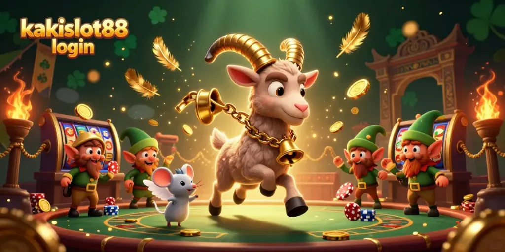 Ilustrasi 3D kakislot88 login menunjukkan karakter kartun yang menarik dalam kasino, mengungkapkan keseruan permainan judi.