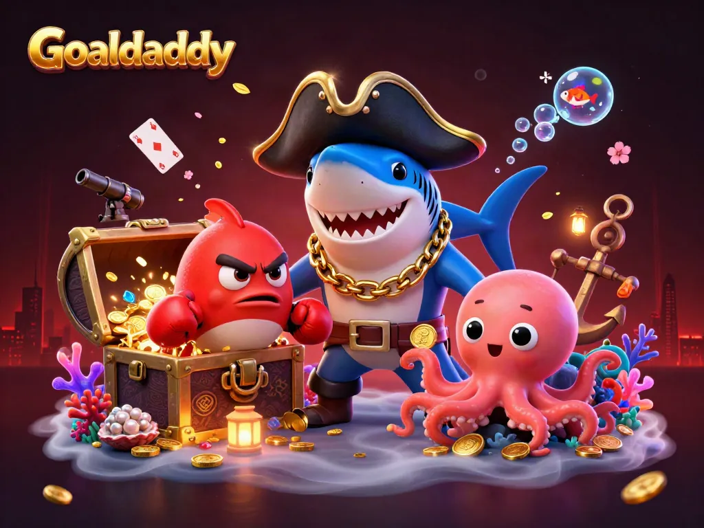 Engage with Goaldaddy in a vibrant underwater scene filled with gold coins and gambling-themed elements.