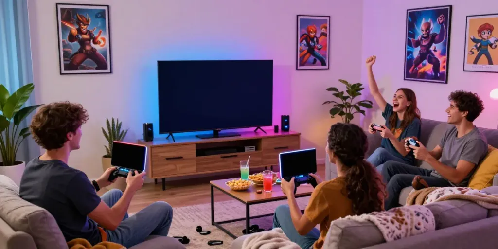 Friends enjoying a vibrant gaming session on the kilat404 platform.