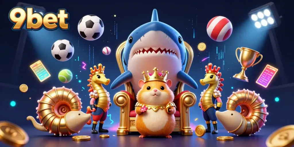 Experience thrilling gameplay at 9bet with a vibrant casino scene featuring a fierce hamster king and energetic gaming elements.