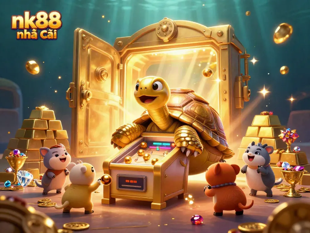 Excited players engage with nk88 nhà cái activities under a glittering scene filled with treasures.