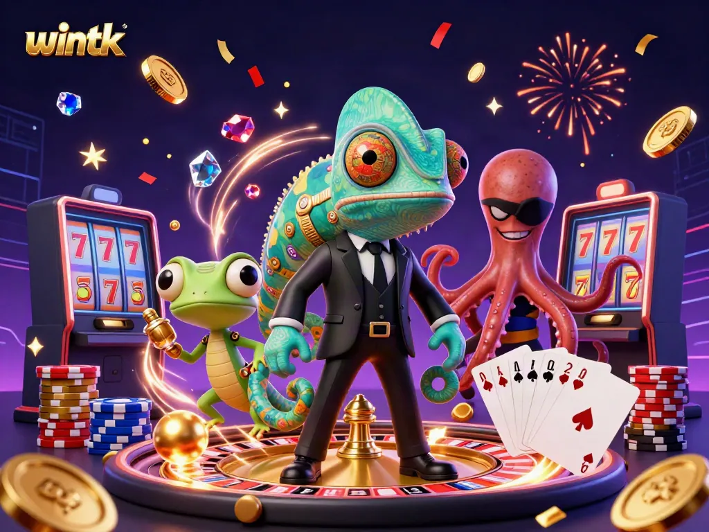 Experience thrilling gameplay at Wintk with colorful casino elements in a dynamic illustration.