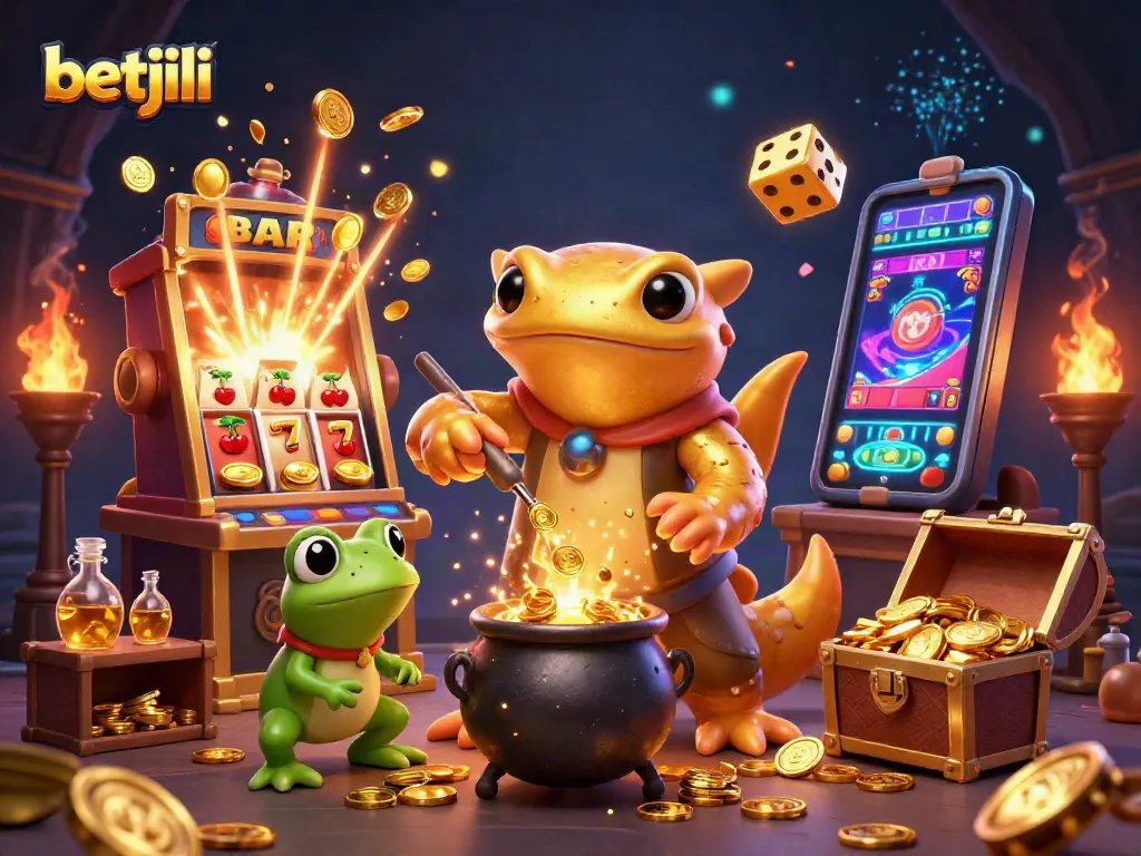 Experience the thrill of betjili with a vibrant illustration showcasing a magical casino world filled with golden rewards.