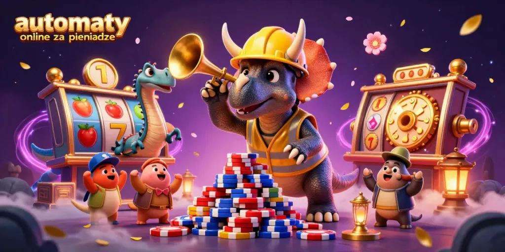 Experience automaty online za pieniadze with vibrant slot reels and cheerful characters celebrating wins.