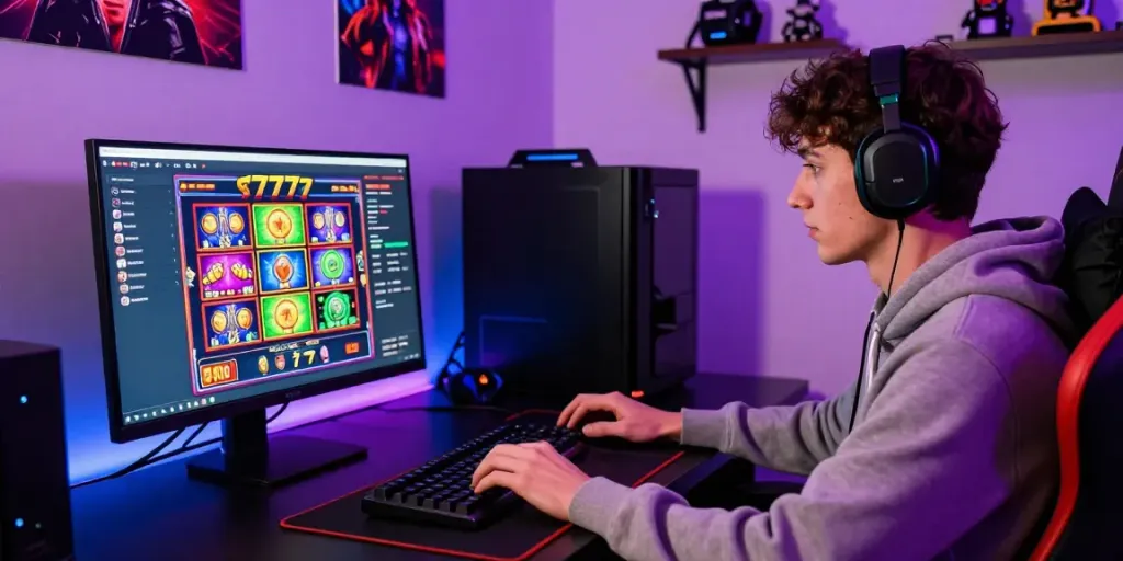 Player enjoying a dynamic slot777 online gaming experience in a vibrant gaming setup with immersive graphics.