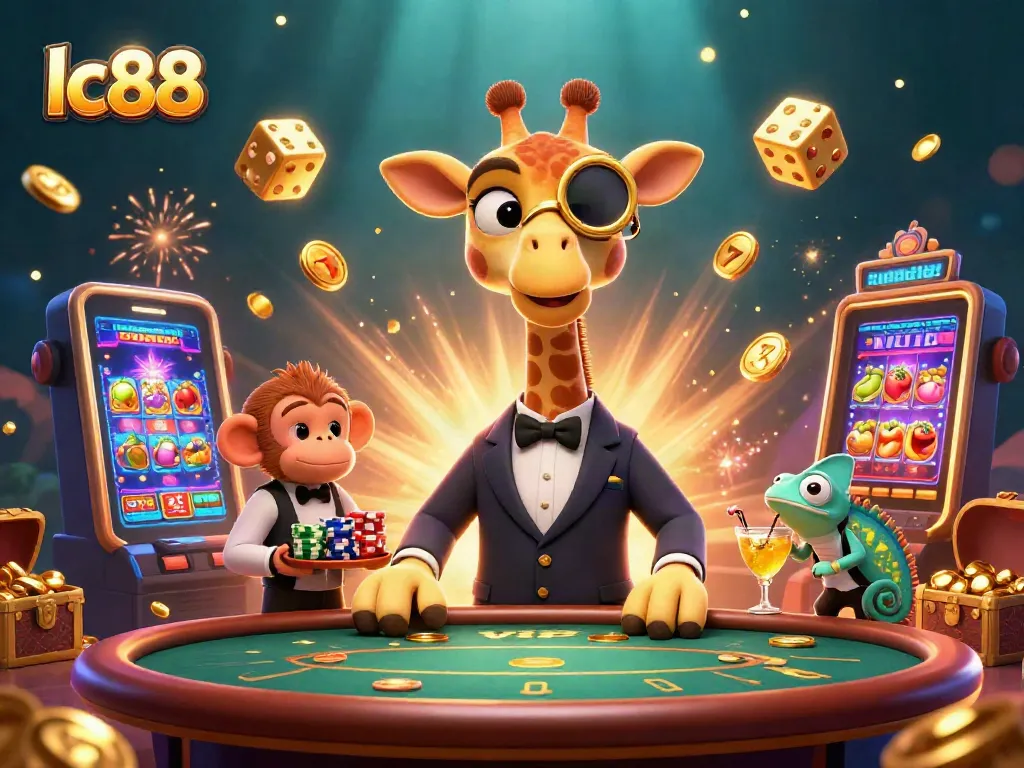 Engage in the thrilling world of lc88 with vibrant casino characters amidst a jackpot explosion!