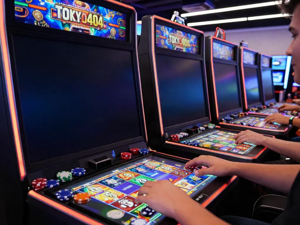 Player enjoying server Thailand slot games on a smartphone in vibrant gaming room.