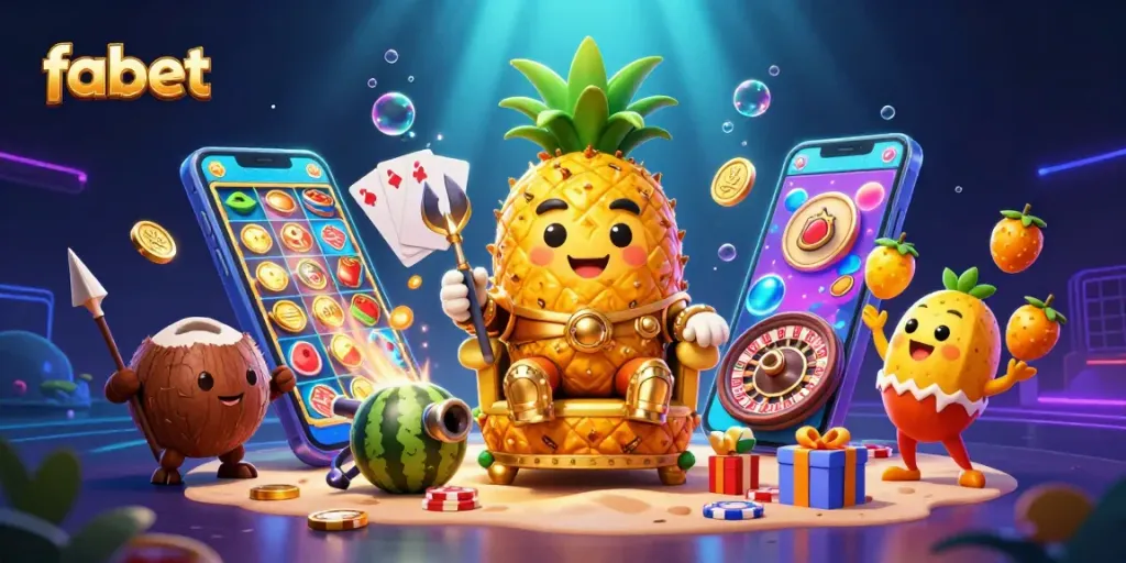 Engage with fabet's gaming magic featuring a thrilling slot and casino scene.
