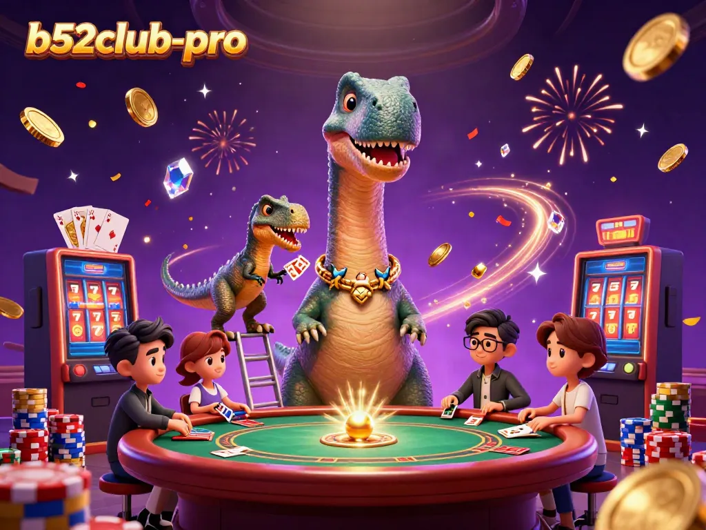 Experience the thrilling energy of b52club-pro with a vibrant 3D casino scene featuring dynamic characters and exciting game elements.