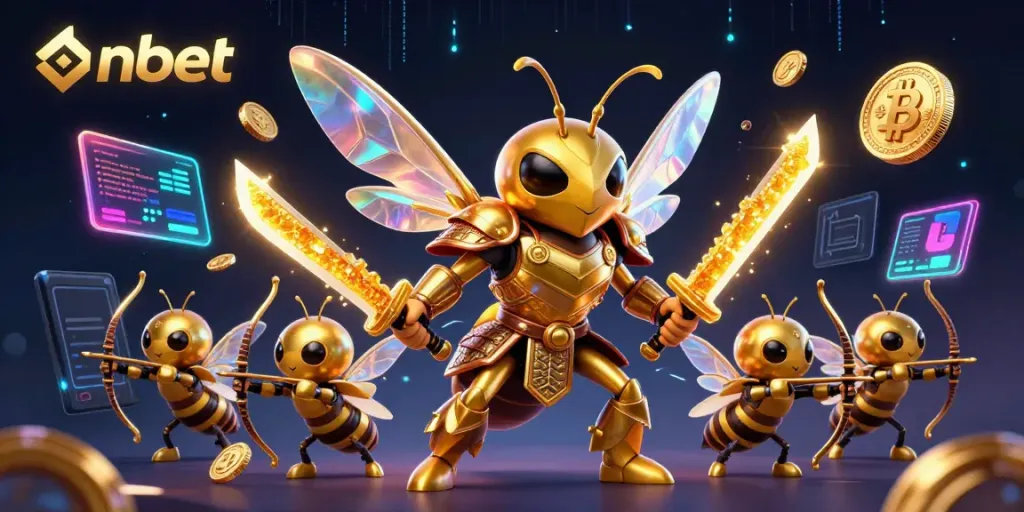 Experience thrilling gaming with onbet's vibrant character scene filled with crypto elements and casino excitement.